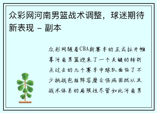 众彩网河南男篮战术调整，球迷期待新表现 - 副本